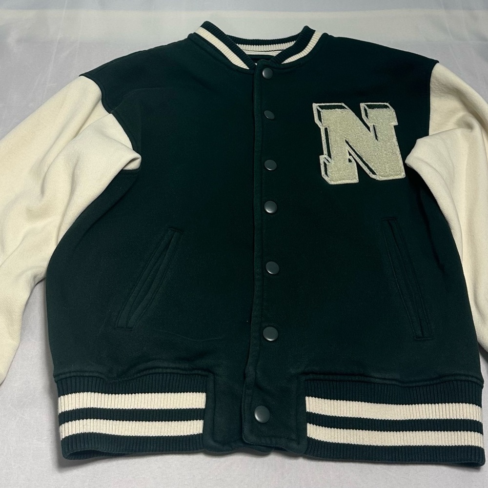Kids Black and Cream Varsity Jacket